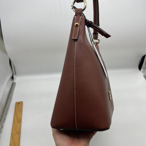 Dooney & Bourke Saffiano Leather Hobo Handbags Amber Brown - Picture 5 of 16